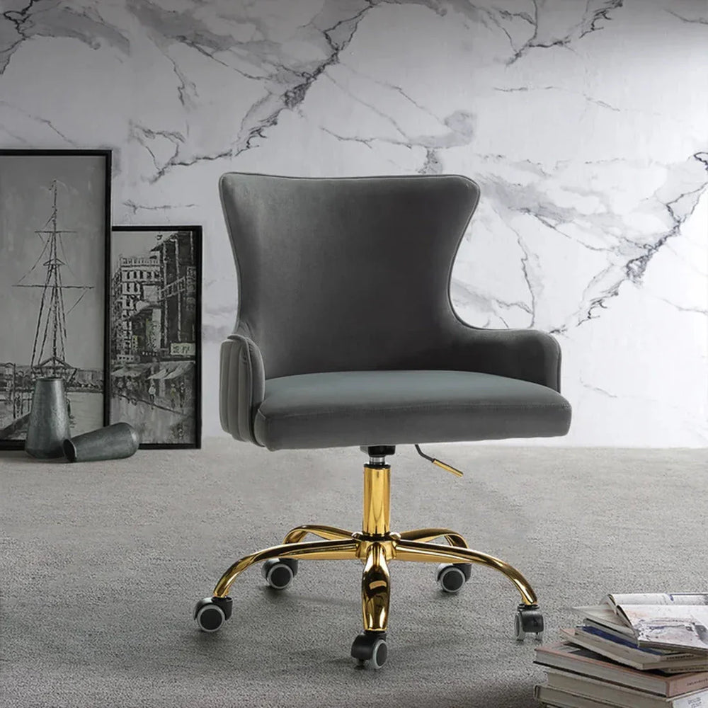Luxury Grey Velvet Armchair With Golden Base - All India Decor