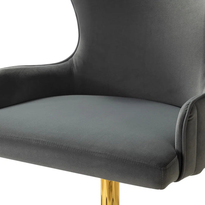 Luxury Grey Velvet Armchair With Golden Base