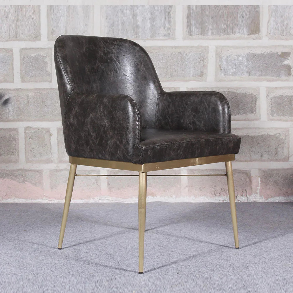 Dark Grey PU & Brass Dining Chair - All India Decor