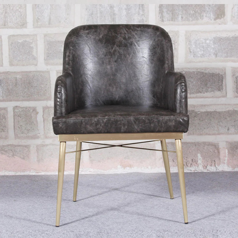Dark Grey PU & Brass Dining Chair - All India Decor