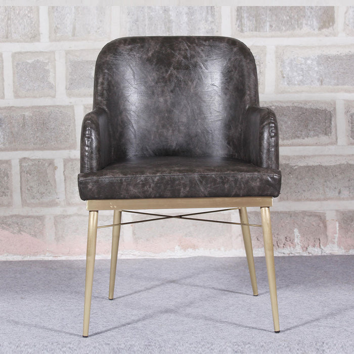 Dark Grey PU & Brass Dining Chair