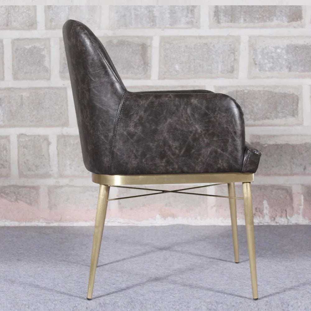 Dark Grey PU & Brass Dining Chair - All India Decor