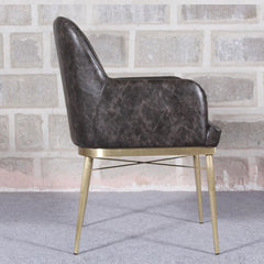 Dark Grey PU & Brass Dining Chair