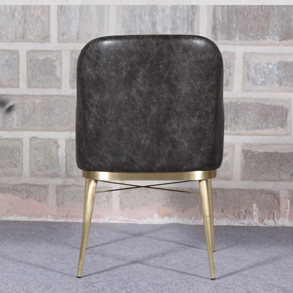Dark Grey PU & Brass Dining Chair - All India Decor