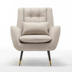 Classic Off-white Thick Padded Velvet Armchair with Cushion - All India Decor