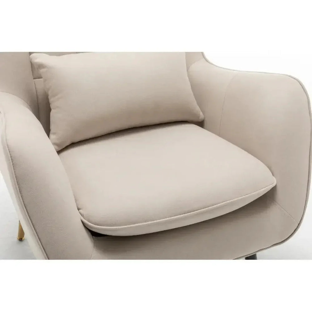 Classic Off-white Thick Padded Velvet Armchair with Cushion - All India Decor