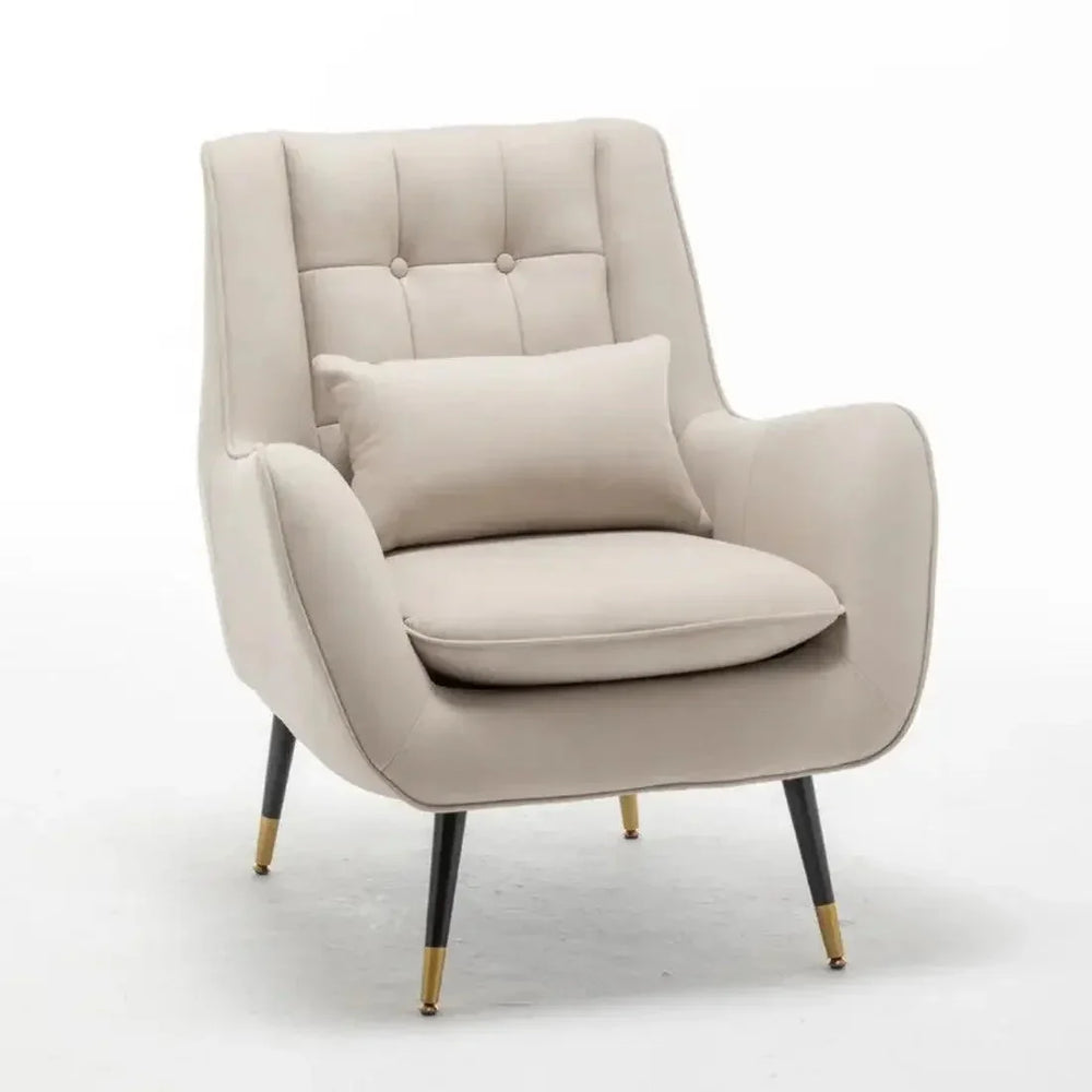 Classic Off-white Thick Padded Velvet Armchair with Cushion - All India Decor