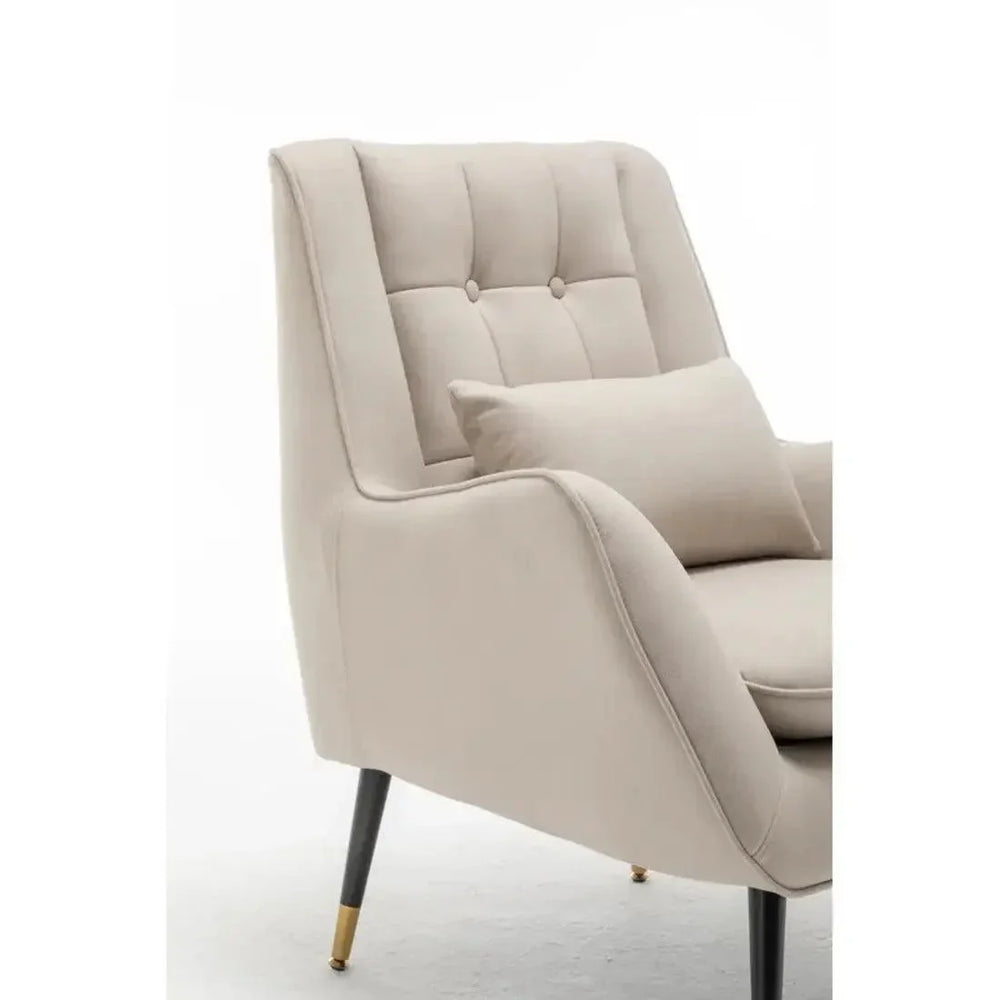 Classic Off-white Thick Padded Velvet Armchair with Cushion - All India Decor