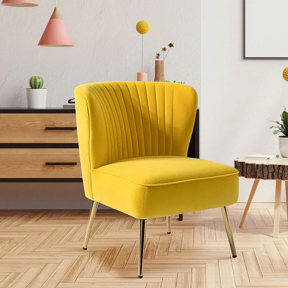 Classic Curved Back Yellow Velvet Lounge Chair - All India Decor