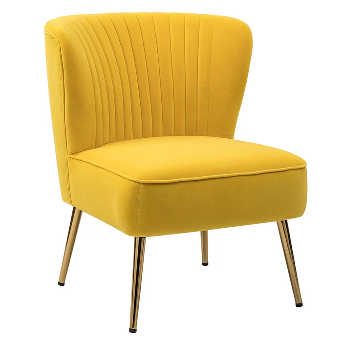 Classic Curved Back Yellow Velvet Lounge Chair