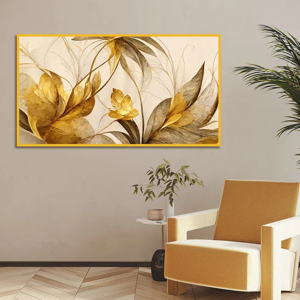 Abstract Golden Flowers Canvas Wall Painting - All India Decor