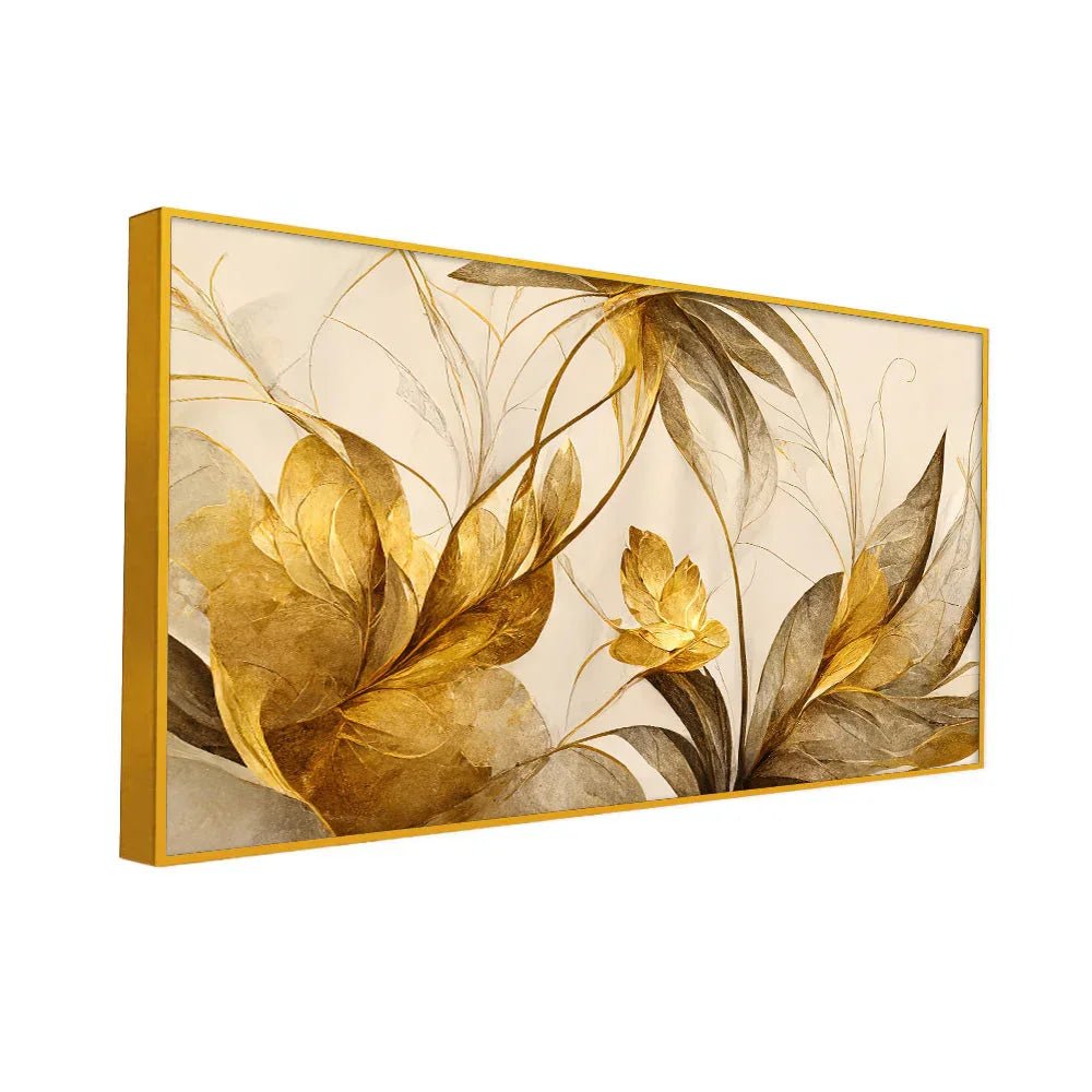 Abstract Golden Flowers Canvas Wall Painting - All India Decor