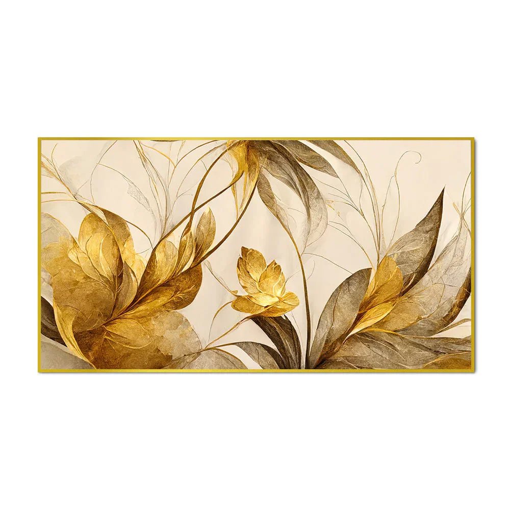 Abstract Golden Flowers Canvas Wall Painting - All India Decor