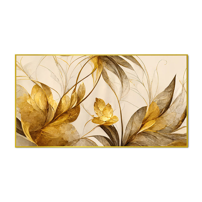 Abstract Golden Flowers Canvas Wall Painting