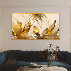 Abstract Golden Flowers Canvas Wall Painting - All India Decor