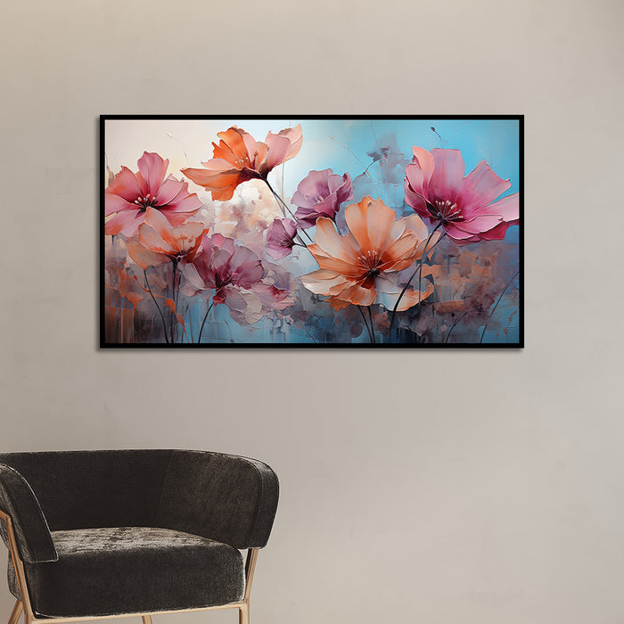 Pink Blooming Floral Canvas Painting for Wall Decoration