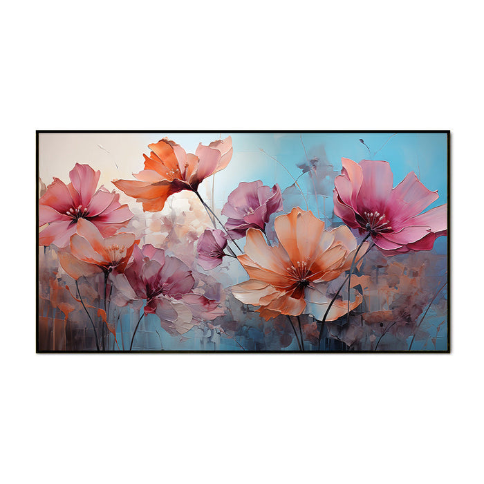 Pink Blooming Floral Canvas Painting for Wall Decoration