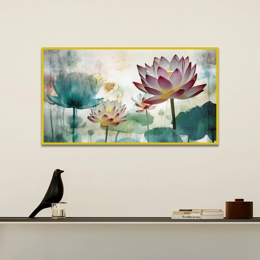 Pink Lotus Flower vastu Floating Frame Canvas Wall Painting - All India Decor