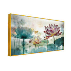 Pink Lotus Flower vastu Floating Frame Canvas Wall Painting - All India Decor