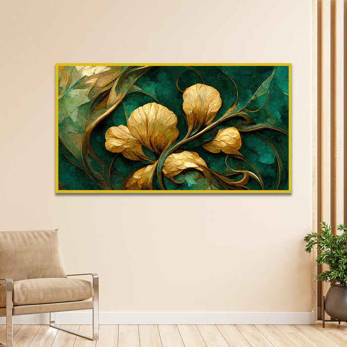 Luxurious Golden Flower Canvas Art Elegant Floating Framed Canvas Painting