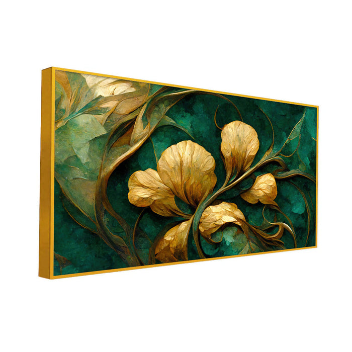 Luxurious Golden Flower Canvas Art Elegant Floating Framed Canvas Painting