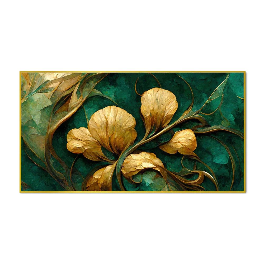 Luxurious Golden Flower Canvas Art Elegant Floating Framed Canvas Painting - All India Decor