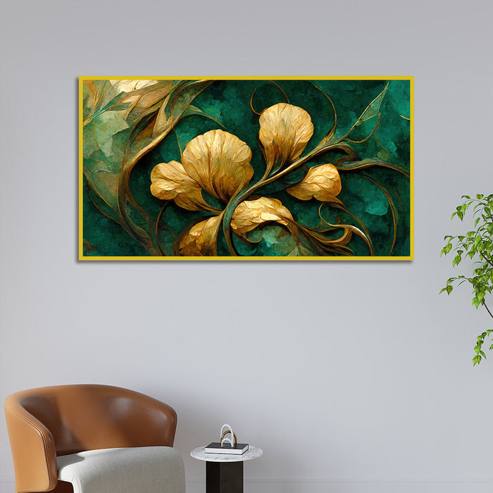 Luxurious Golden Flower Canvas Art Elegant Floating Framed Canvas Painting