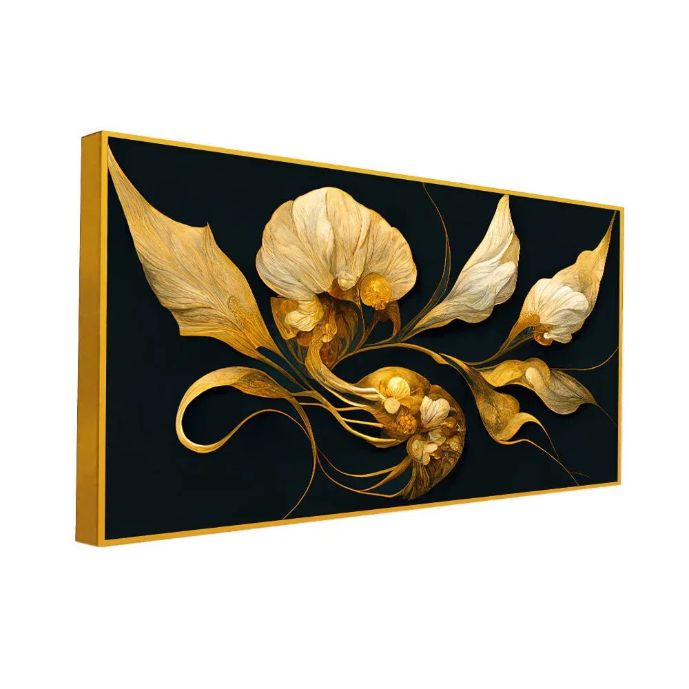 Golden Flower 3d Illustration Canvas Painting for Home and Office Décor - All India Decor