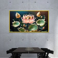Pink Lotus with Green Leaf Flower vastu Canvas Wall Painting - All India Decor