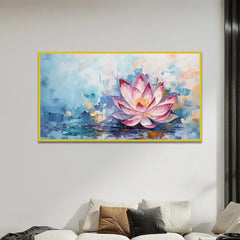 Pink Lotus Flower Canvas Painting for Home Wall Decoration Vastu Floral Painting - All India Decor