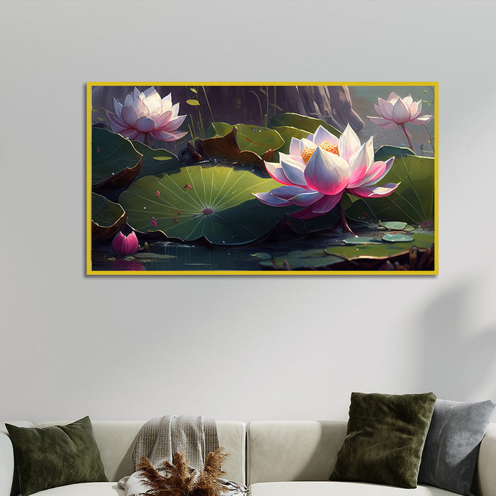 Modern Canvas Painting, Pink Lotus Flowers Blossom Vastu Painting for Wall Decor