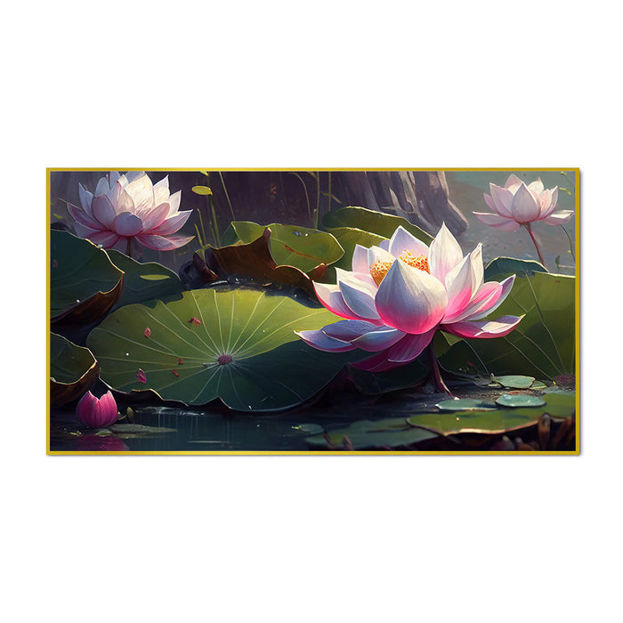 Modern Canvas Painting, Pink Lotus Flowers Blossom Vastu Painting for Wall Decor