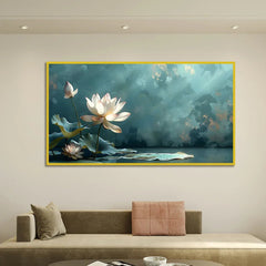 White Lotus Vastu Painting For Wall Decor for living room, Hotels Wall Décor - All India Decor