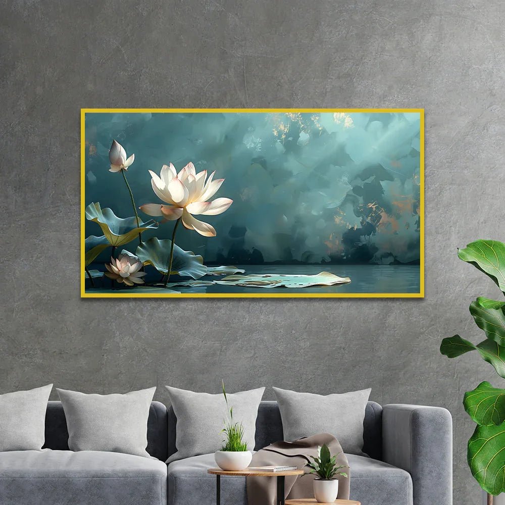 White Lotus Vastu Painting For Wall Decor for living room, Hotels Wall Décor - All India Decor