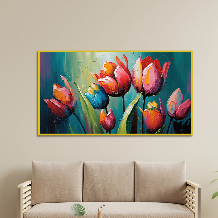 Red Tulip Flower Wall Art Canvas Paintings for Wall Décor