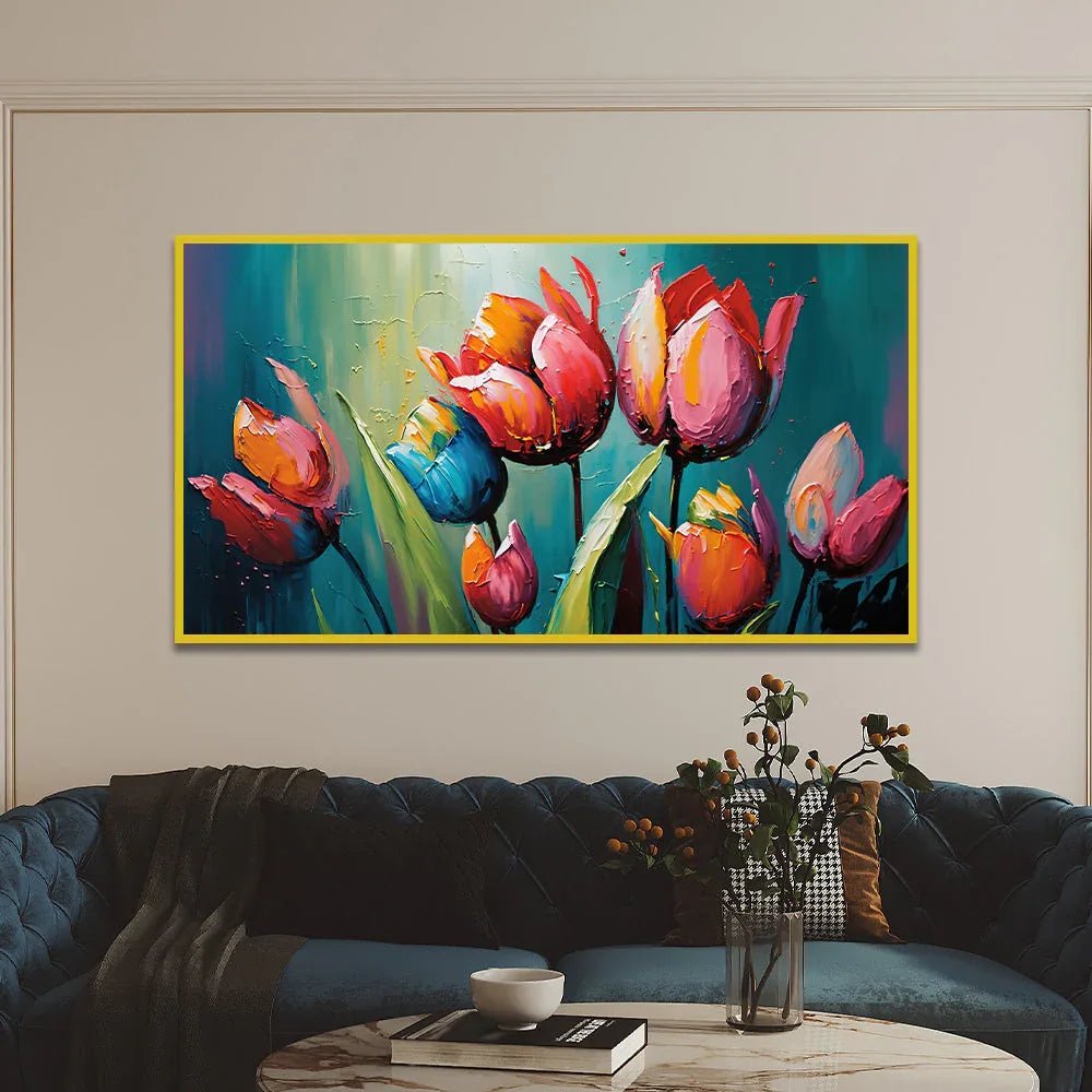 Red Tulip Flower Wall Art Canvas Paintings for Wall Décor - All India Decor