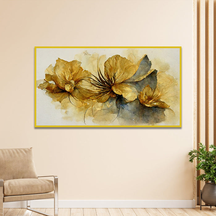 Abstract Golden Flower Canvas Wall Painting for Home Décor