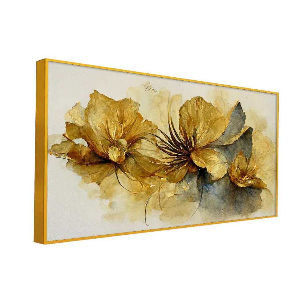 Abstract Golden Flower Canvas Wall Painting for Home Décor - All India Decor
