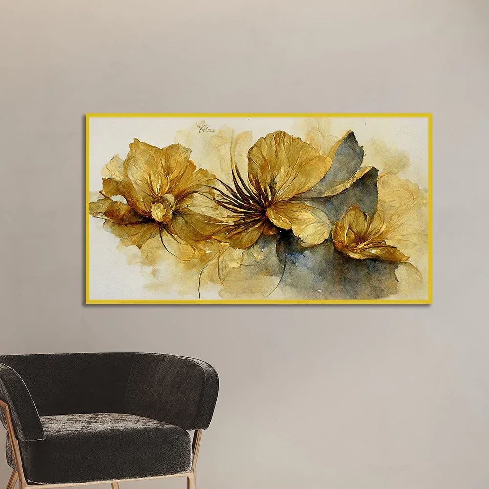 Abstract Golden Flower Canvas Wall Painting for Home Décor - All India Decor