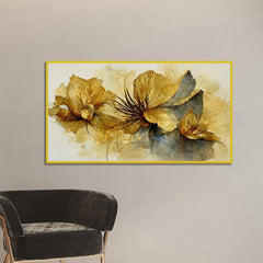 Abstract Golden Flower Canvas Wall Painting for Home Décor - All India Decor
