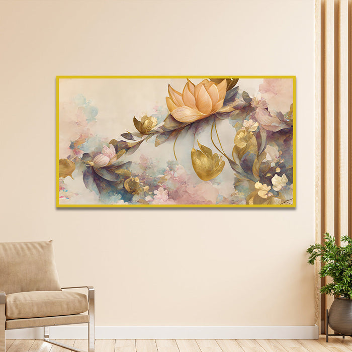 Beautiful Golden Flower Canvas Wall Painting for Home Decor