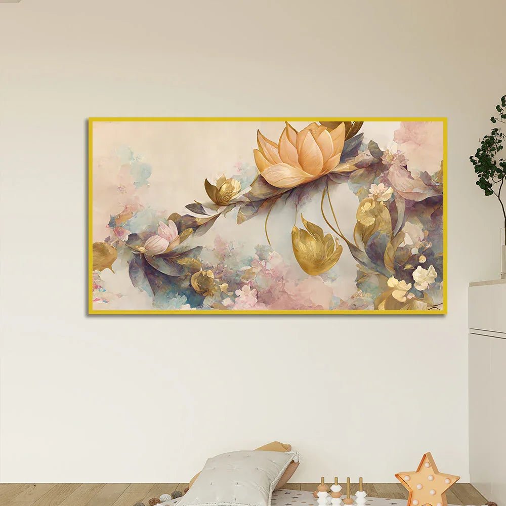 Beautiful Golden Flower Canvas Wall Painting for Home Decor - All India Decor
