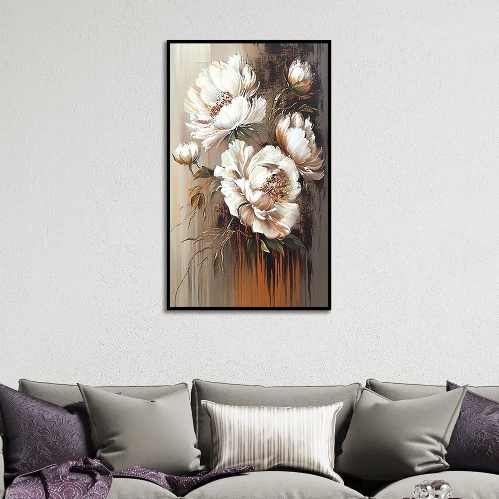 Romantic Floral Wall Art Floating Framed Flower Canvas Painting - All India Decor