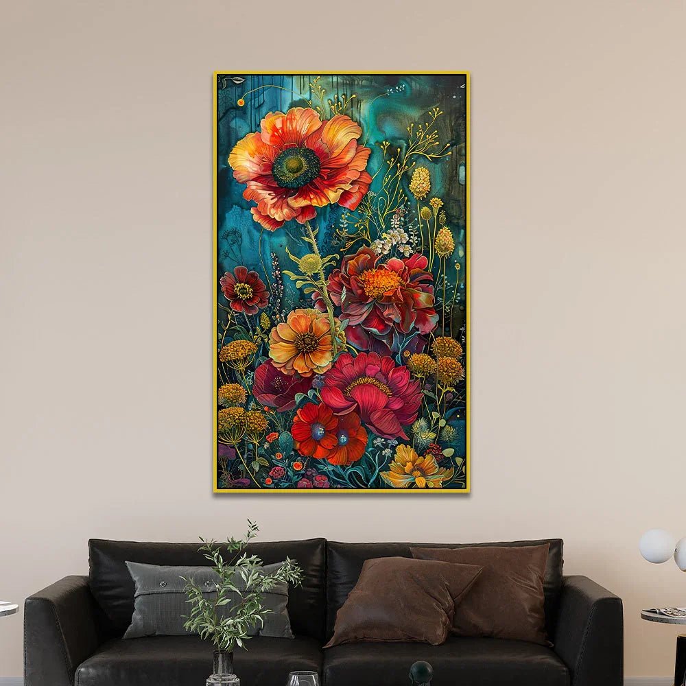 Vibrant Floral Large Abstract Flower Wall Painting for Contemporary Living Room - All India Decor