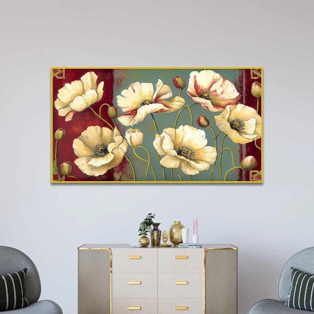 Modern Golden Flower Canvas Painting for Home & Office Décor - All India Decor