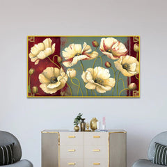 Modern Golden Flower Canvas Painting for Home & Office Décor - All India Decor