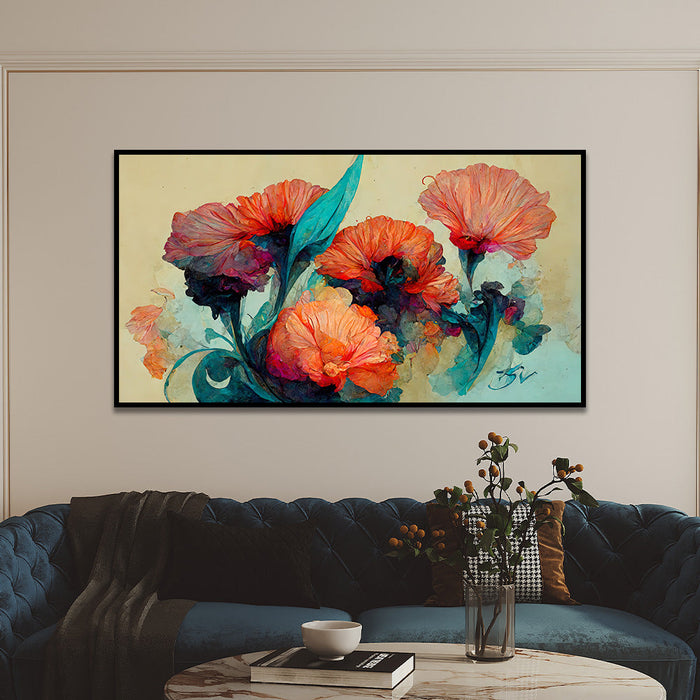 Modern Orange Floral Painting for Wall Décor