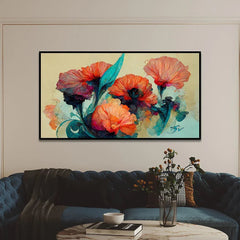 Modern Orange Floral Painting for Wall Décor - All India Decor