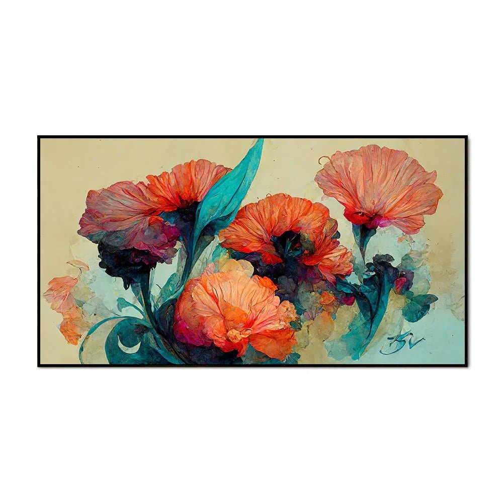 Modern Orange Floral Painting for Wall Décor - All India Decor