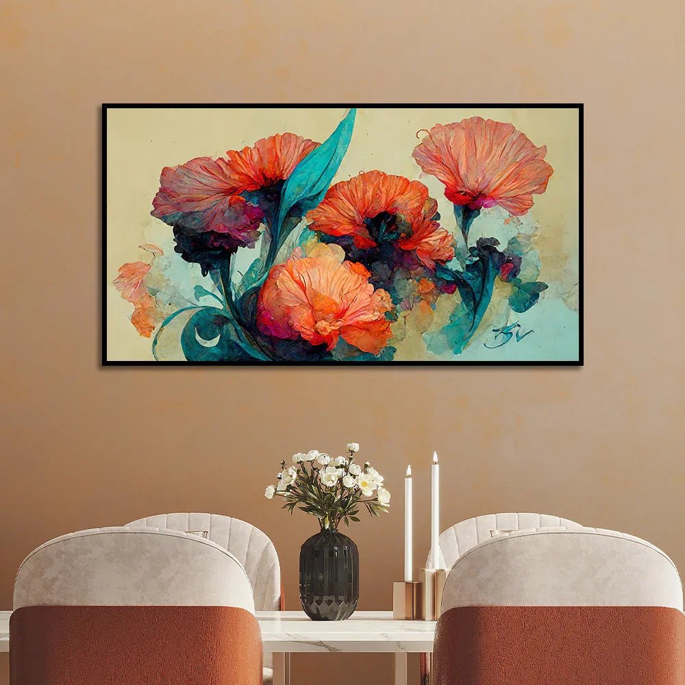 Modern Orange Floral Painting for Wall Décor - All India Decor